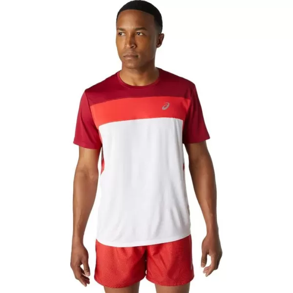 imageASICS Mens Race Short Sleeve Top Running ApparelBrilliant WhiteBurgundy
