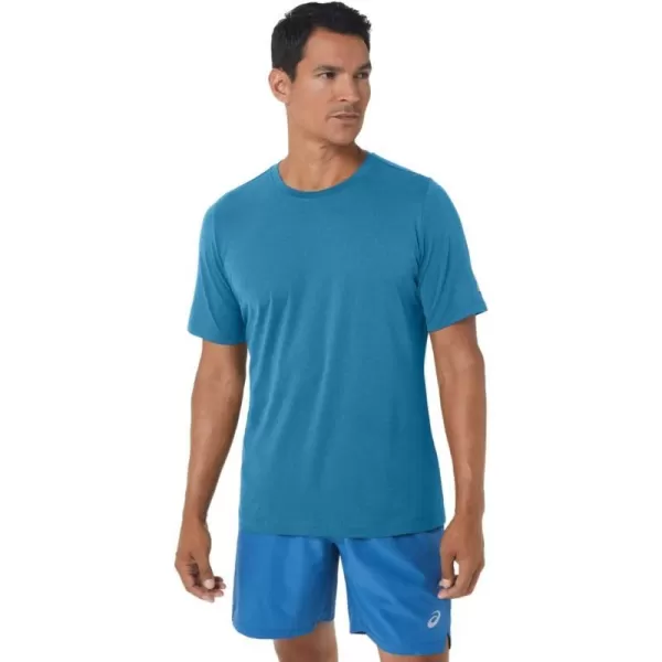 imageASICS Mens Short Sleeve Heather Tech Top Training ApparelIsland Blue Heather