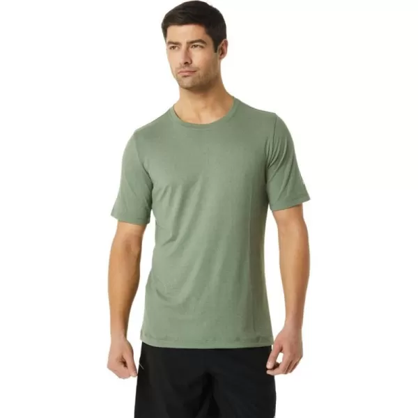 imageASICS Mens Short Sleeve Heather Tech Top Training ApparelLichen Green Heather