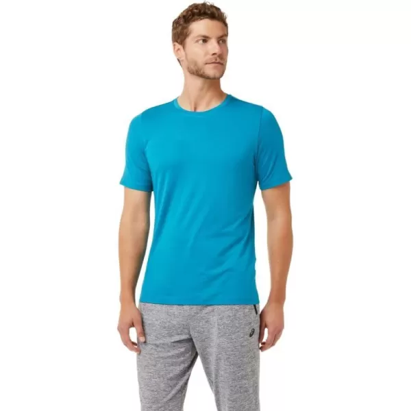 imageASICS Mens Short Sleeve Heather Tech Top Training ApparelTeal Blue