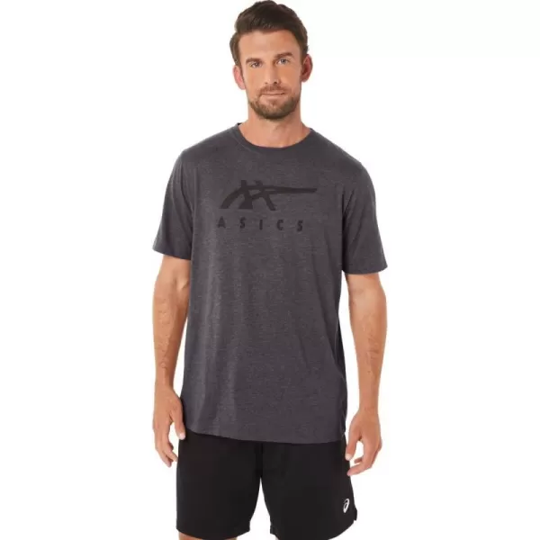 imageASICS Mens Stripe Short Sleeve Tee ApparelDark Grey Heather