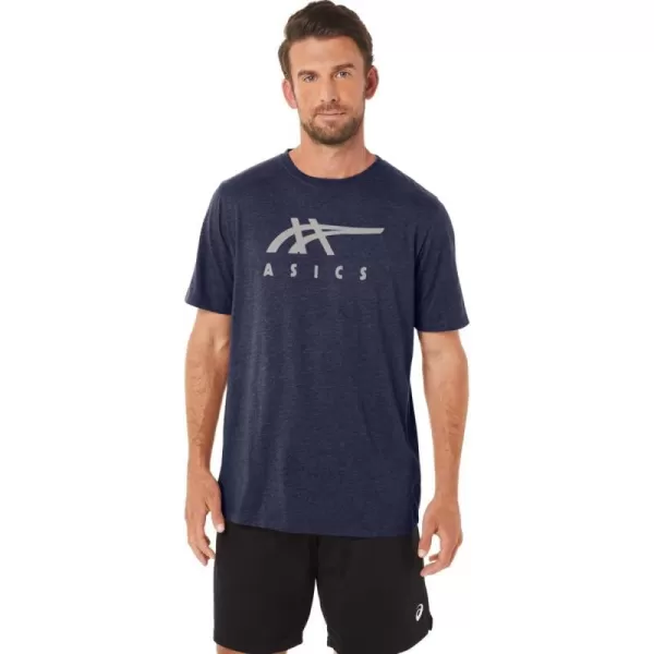 imageASICS Mens Stripe Short Sleeve Tee ApparelPeacoat Heather