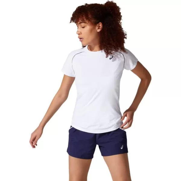 imageASICS Womens Court Piping Short Sleeve Tennis ApparelBrilliant White