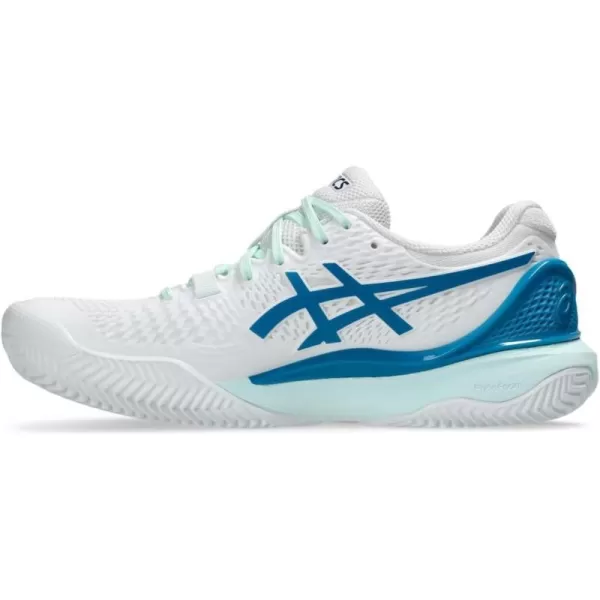 imageASICS Womens GelResolution 9 Clay Tennis ShoesWhiteTeal Blue