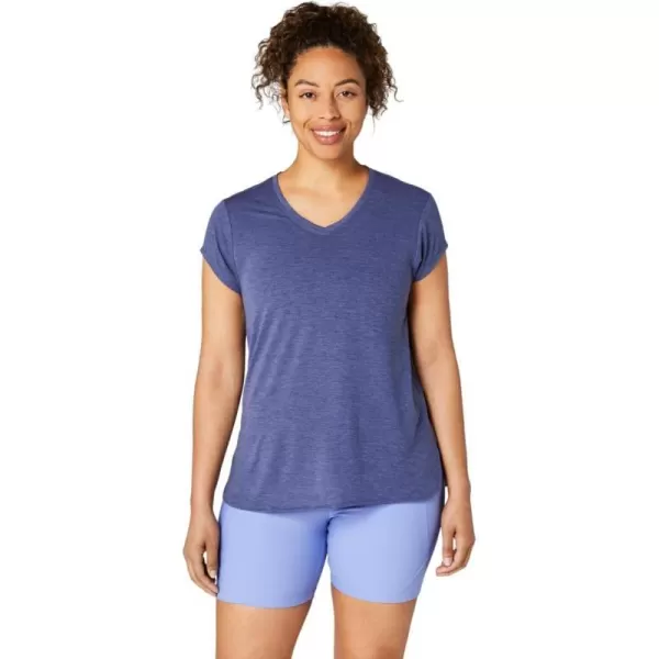 imageASICS Womens Heather Vneck Short Sleeve TOP ApparelThunder Blue Heather
