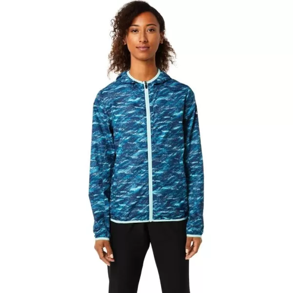 imageASICS Womens PACKABLE JACKET Running ApparelTeal PrintFresh Ice