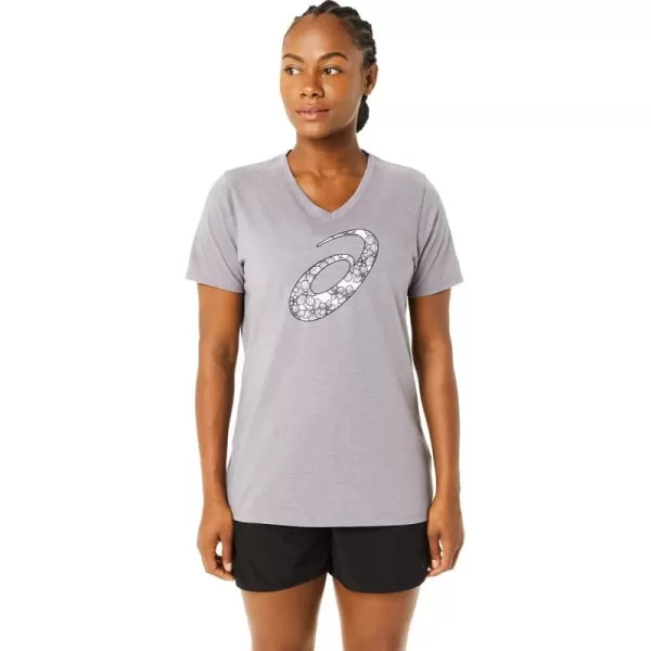 imageASICS Womens Short Sleeve Cherry Blossom VNeck Running ApparelLavender Grey Heather