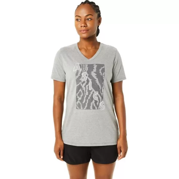 imageASICS Womens Shortsleeve Print Vneck Training ApparelMedium Grey Heather