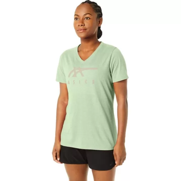 imageASICS Womens Stripes Vneck Training ApparelWhisper Green Heather