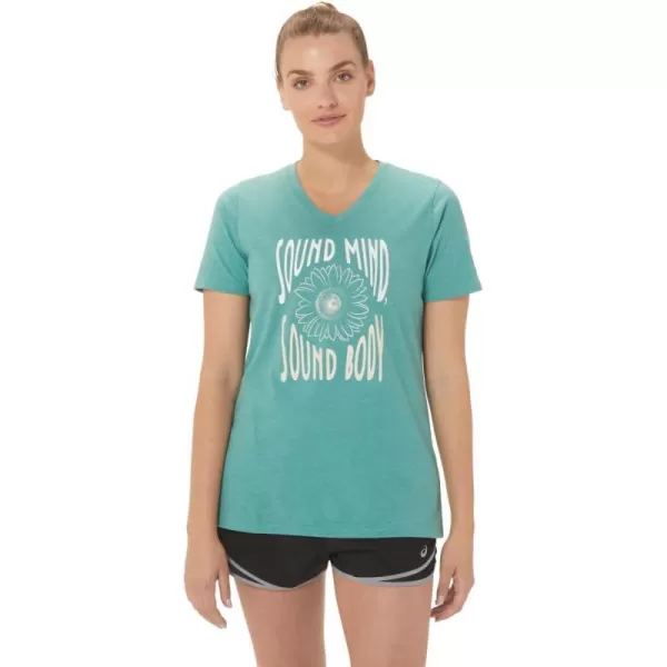 imageASICS Womens Sunflower Slogan VNeck Running ApparelSage Heather