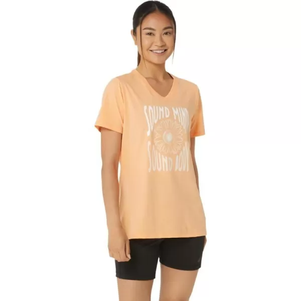 imageASICS Womens Sunflower Slogan VNeck Running ApparelSummer Dune