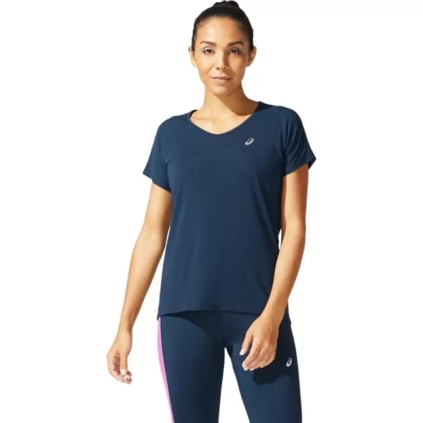imageASICS Womens VNeck Short Sleeve Top Running ApparelFrench Blue