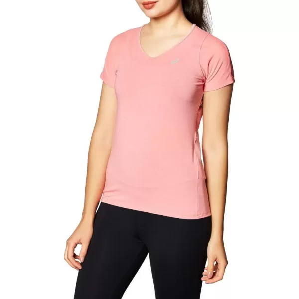 imageASICS Womens VNeck Short Sleeve Top Running ApparelPeach Petal
