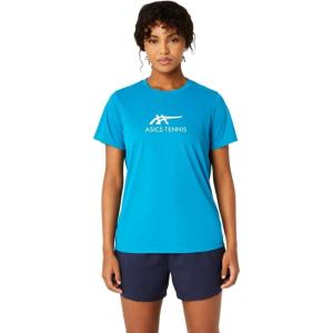 imageASICS WOMEN COURT TENNIS GRAPHIC TEE TENNIS ApparelTeal BlueBrilliant White
