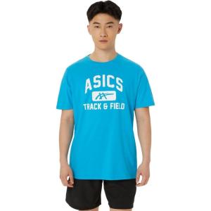 imageASICS Unisex TRACK AND FIELD Short Sleeve VNECK TOP Training ApparelIsland Blue Heather