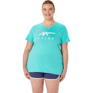 imageASICS Womens Stripes VNeck TEE Running ApparelAurora Green Heather