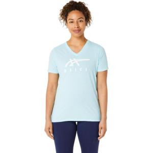 imageASICS Womens Stripes VNeck TEE Running ApparelClear Blue