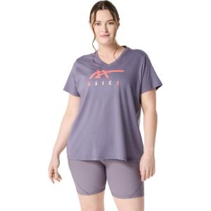 imageASICS Womens Stripes VNeck TEE Running ApparelGreyish Purple