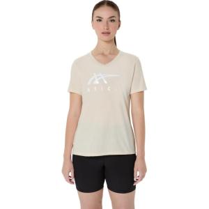 imageASICS Womens Stripes VNeck TEE Running ApparelOatmeal Heather