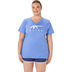 imageASICS Womens Stripes VNeck TEE Running ApparelSapphire Heather