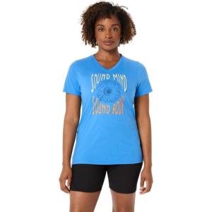 imageASICS Womens Sunflower Slogan VNeck TEE Running ApparelBlue Coast