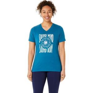 imageASICS Womens Sunflower Slogan VNeck TEE Running ApparelEvening Teal