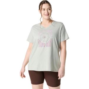imageASICS Womens Sunflower Slogan VNeck TEE Running ApparelLight Grey Heather