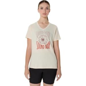 imageASICS Womens Sunflower Slogan VNeck TEE Running ApparelOatmeal Heather
