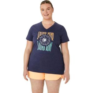 imageASICS Womens Sunflower Slogan VNeck TEE Running ApparelPeacoat Heather