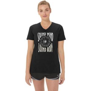 imageASICS Womens Sunflower Slogan VNeck TEE Running ApparelPerformance Black
