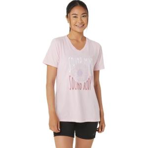 imageASICS Womens Sunflower Slogan VNeck TEE Running ApparelPink Salt