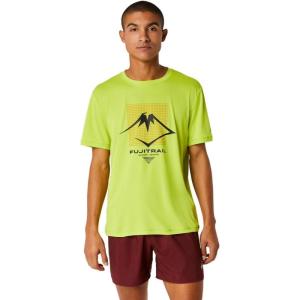 imageASICS Mens Fujitrail Logo Short Sleeve TOPNeon LimeBrorangePerformance Black