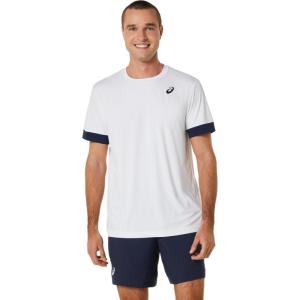 imageASICS Mens MEN COURT Short Sleeve TOP Tennis TopBrilliant WhiteMidnight