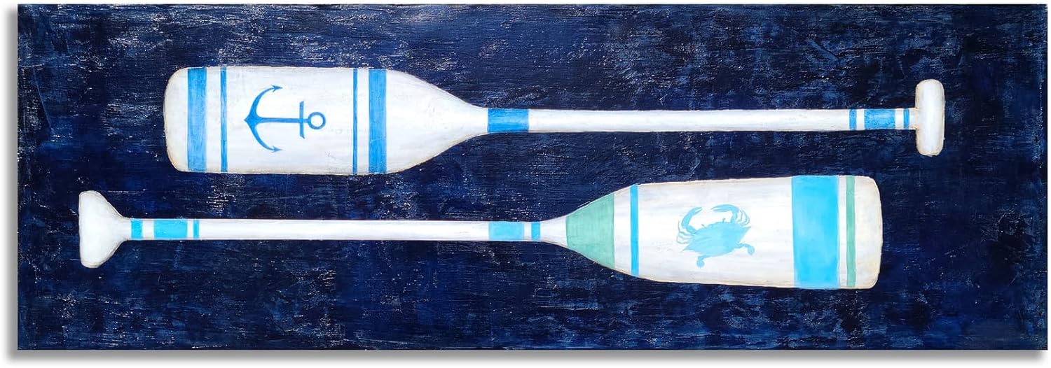 Yihui Arts Canvas Wall Art Hand Painted Abstract Tuna Fish Painting Modern Artwork Coastal Pictures in Blue and White Color for Bedroom Decoration