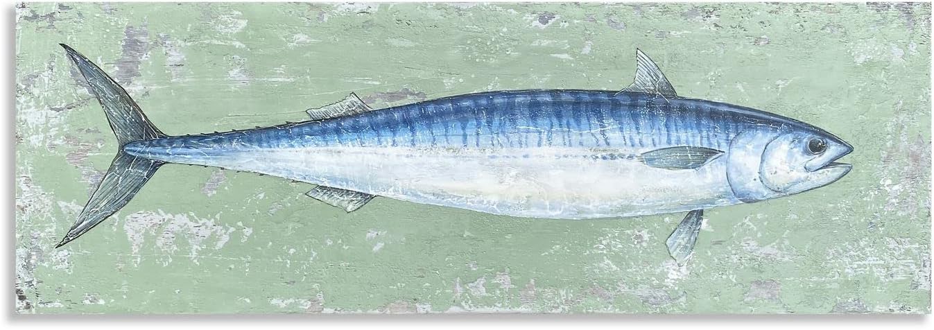 Yihui Arts Canvas Wall Art Hand Painted Abstract Tuna Fish Painting Modern Artwork Coastal Pictures in Blue and White Color for Bedroom Decoration