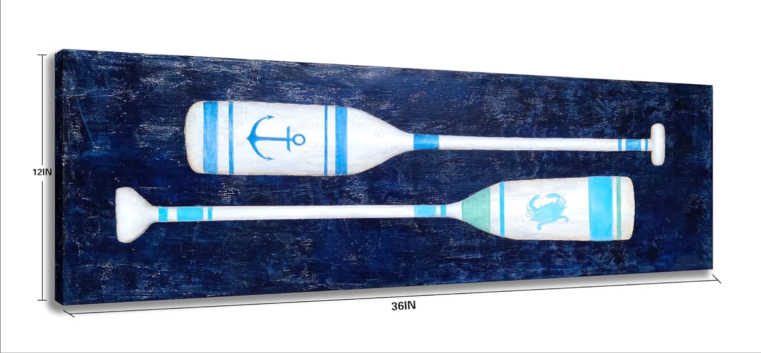 Yihui Arts Canvas Wall Art Hand Painted Abstract Tuna Fish Painting Modern Artwork Coastal Pictures in Blue and White Color for Bedroom Decoration