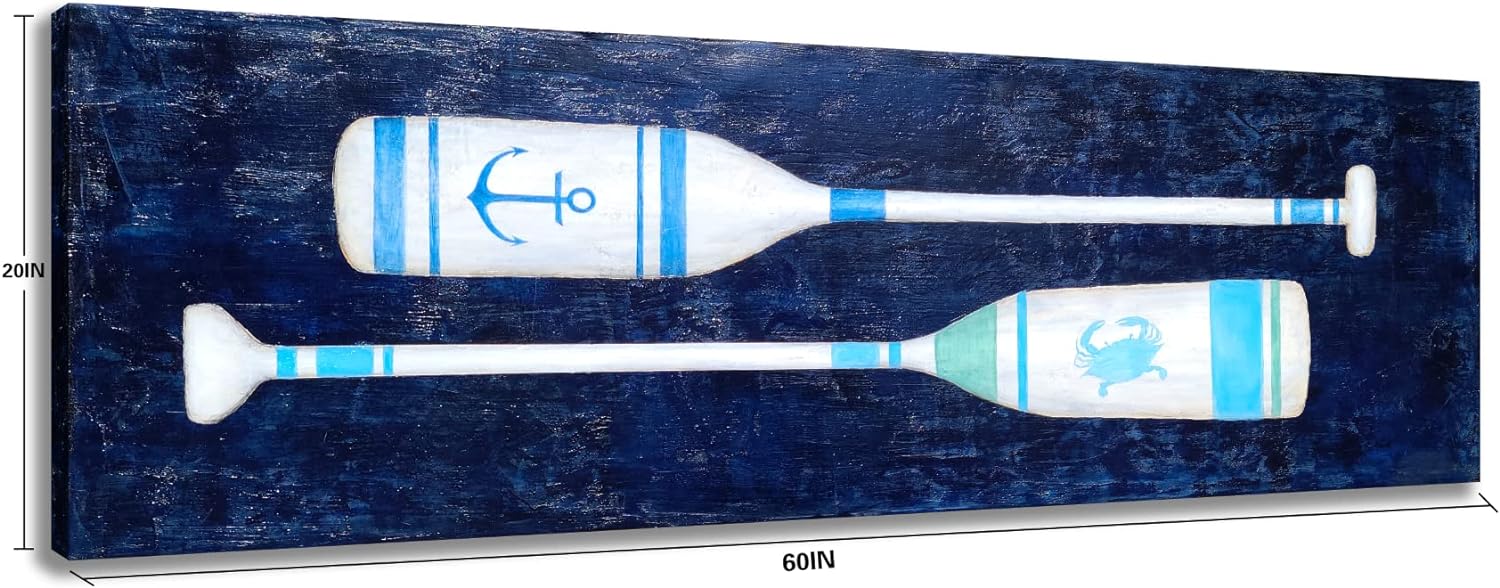 Yihui Arts Canvas Wall Art Hand Painted Abstract Tuna Fish Painting Modern Artwork Coastal Pictures in Blue and White Color for Bedroom Decoration