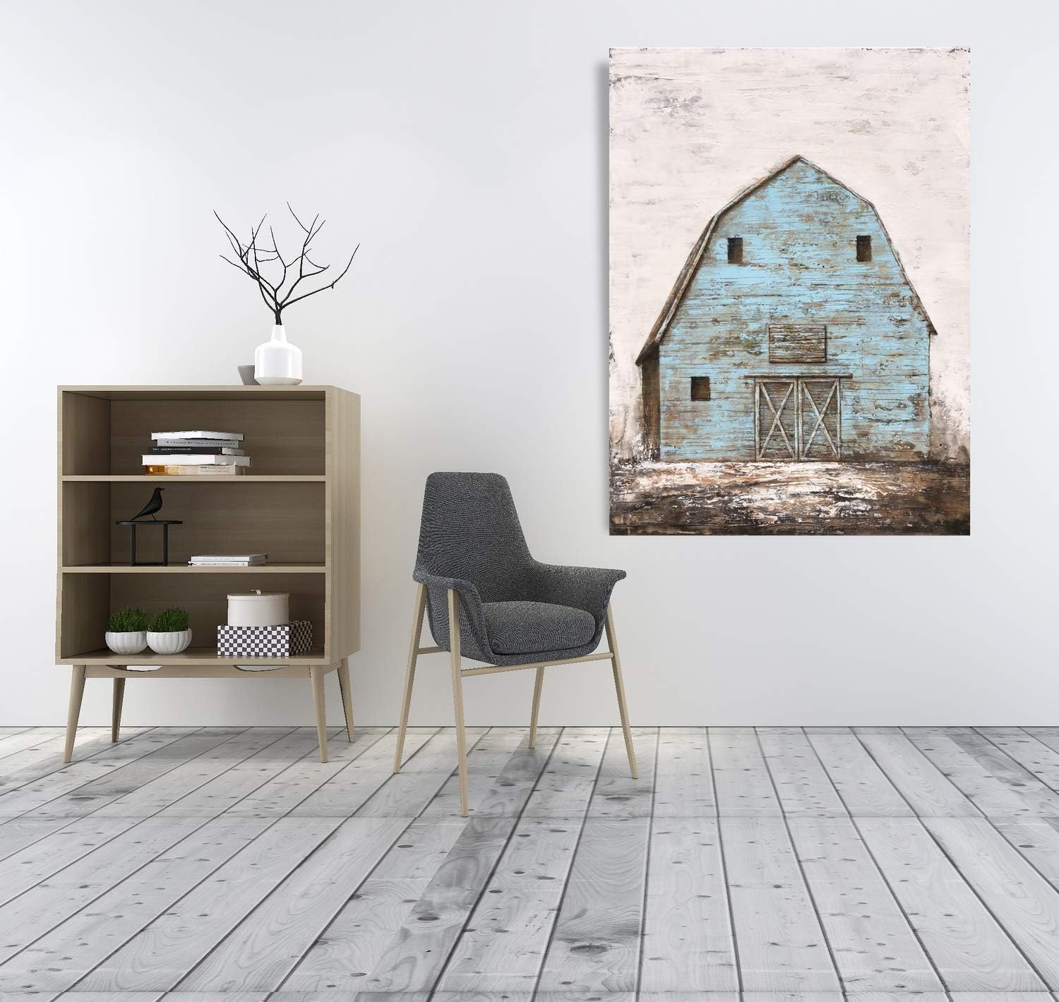 Yihui Arts Rustic Wall Decor Old Barn Canvas Wall Art Hand Painted Vintage Farmhouse Painting Pictures for Living Room