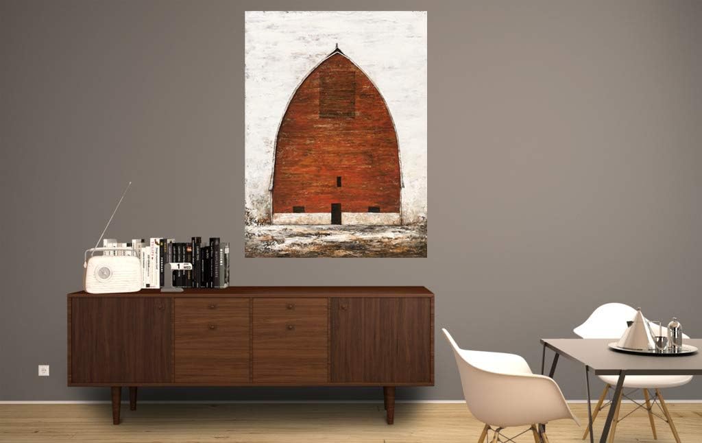 Yihui Arts Rustic Wall Decor Old Barn Canvas Wall Art Hand Painted Vintage Farmhouse Painting Pictures for Living Room