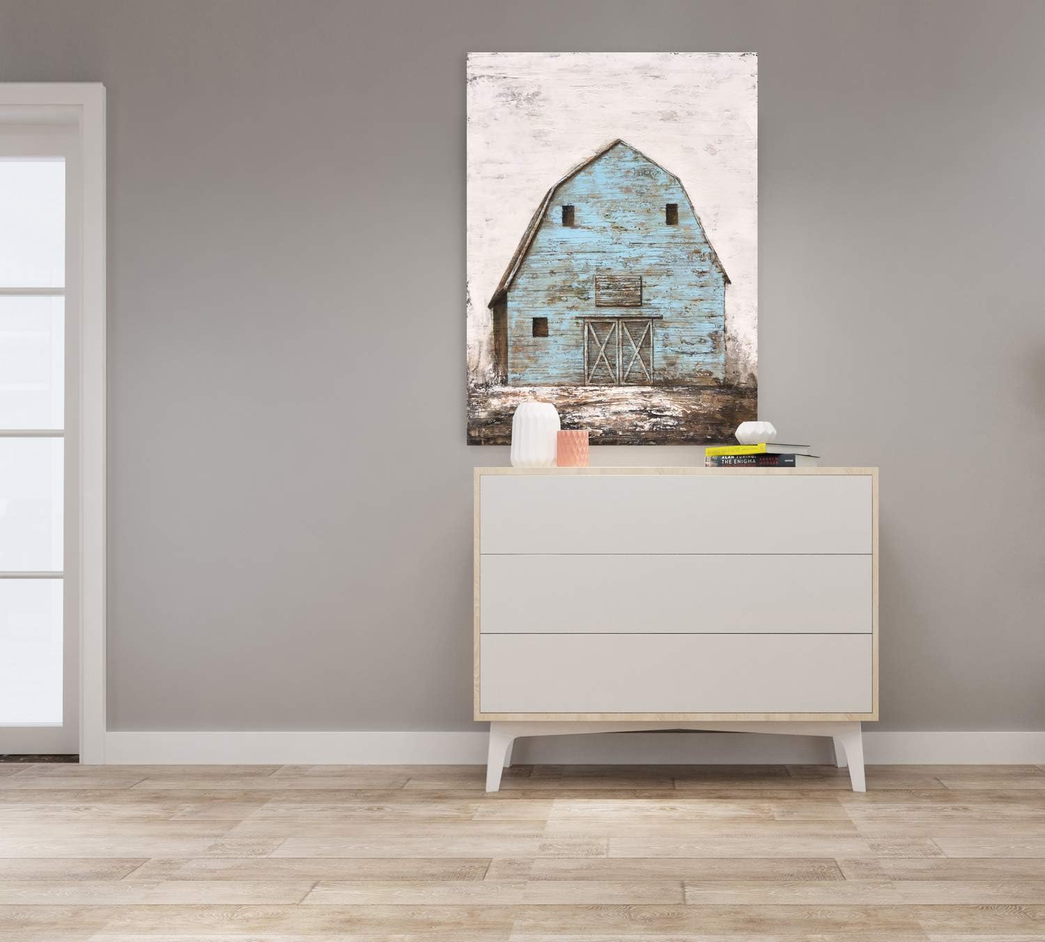 Yihui Arts Rustic Wall Decor Old Barn Canvas Wall Art Hand Painted Vintage Farmhouse Painting Pictures for Living Room