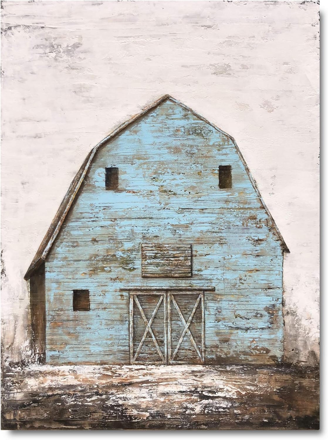 Yihui Arts Rustic Wall Decor Old Barn Canvas Wall Art Hand Painted Vintage Farmhouse Painting Pictures for Living Room