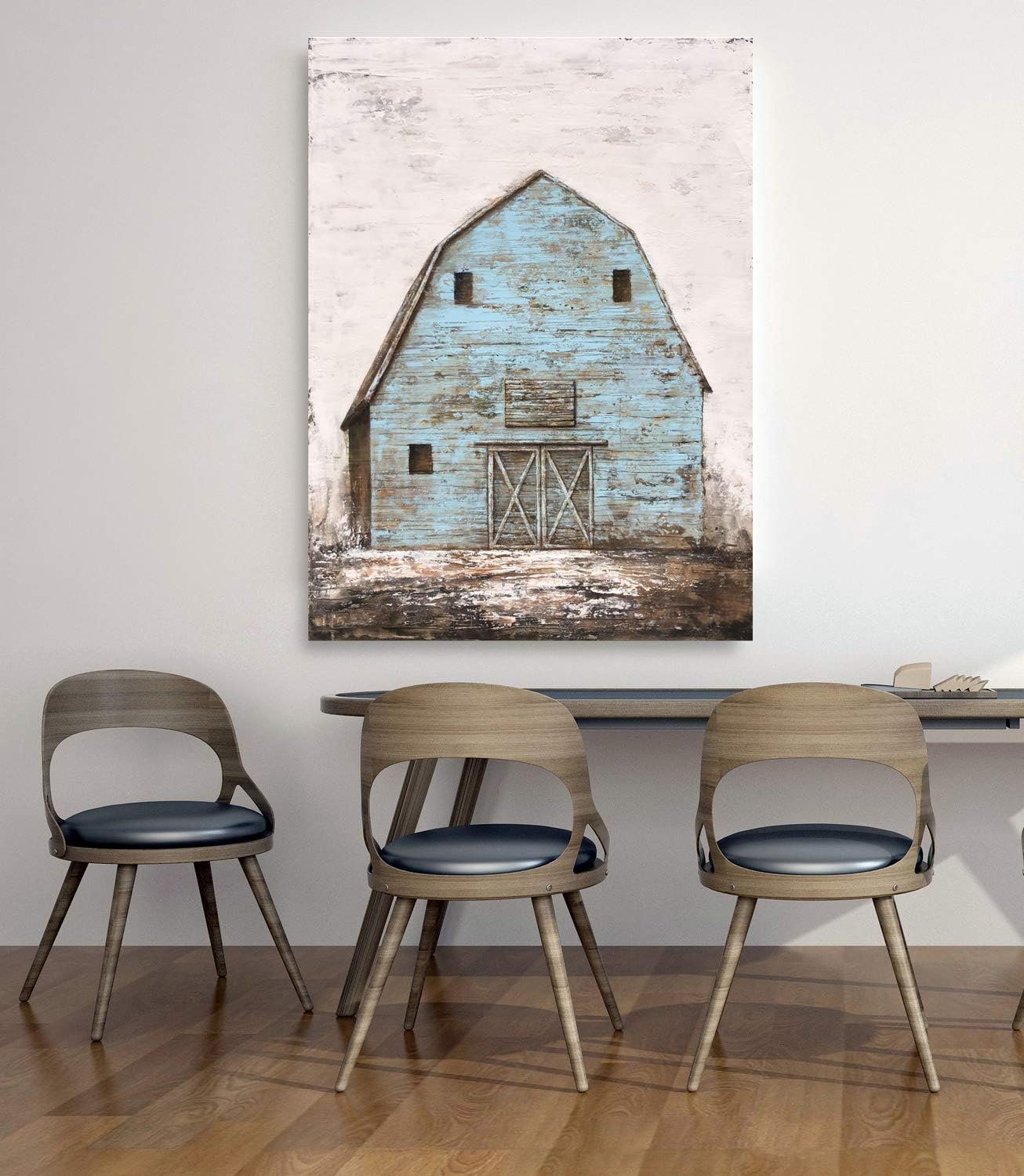 Yihui Arts Rustic Wall Decor Old Barn Canvas Wall Art Hand Painted Vintage Farmhouse Painting Pictures for Living Room