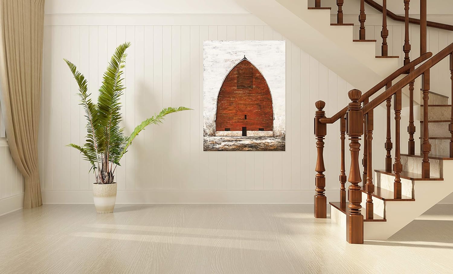 Yihui Arts Rustic Wall Decor Old Barn Canvas Wall Art Hand Painted Vintage Farmhouse Painting Pictures for Living Room