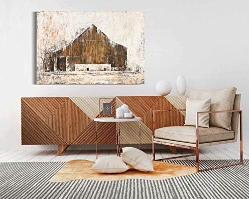 Yihui Arts Rustic Wall Decor Old Barn Canvas Wall Art Hand Painted Vintage Farmhouse Painting Pictures for Living Room