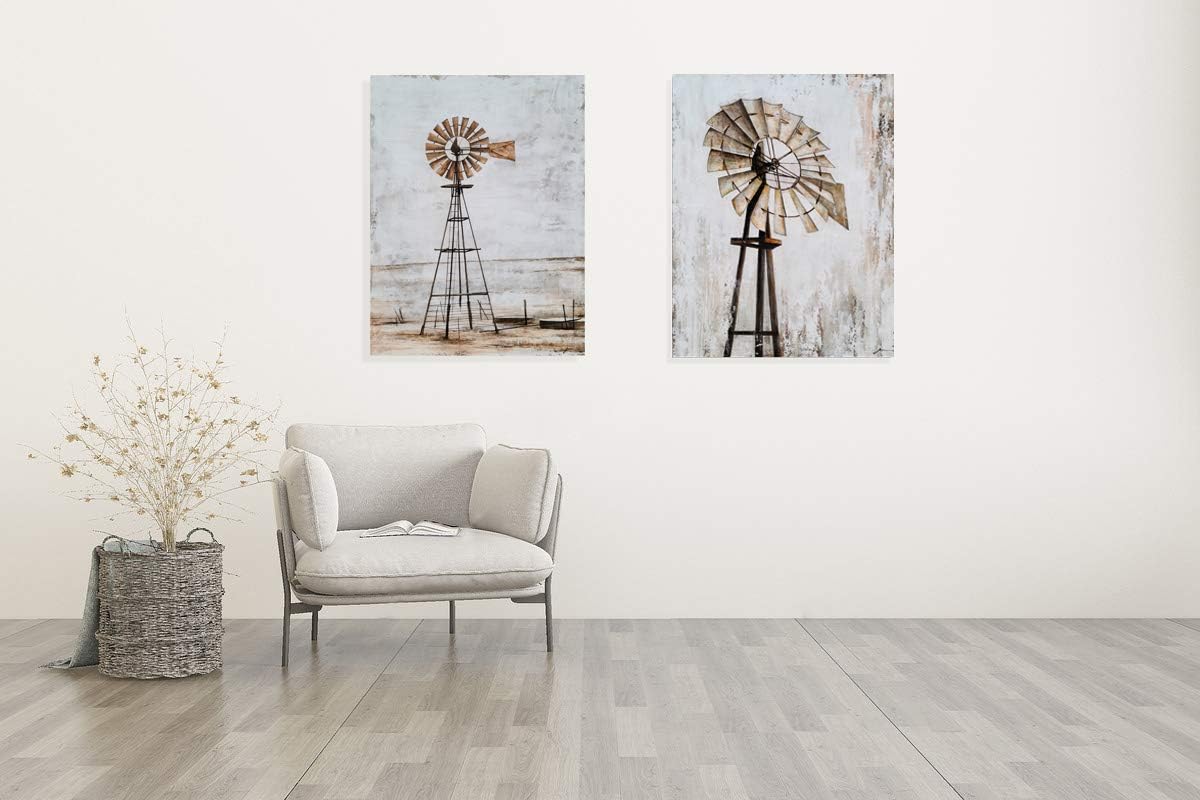Yihui Arts Rustic Wall Decor Old Barn Canvas Wall Art Hand Painted Vintage Farmhouse Painting Pictures for Living Room