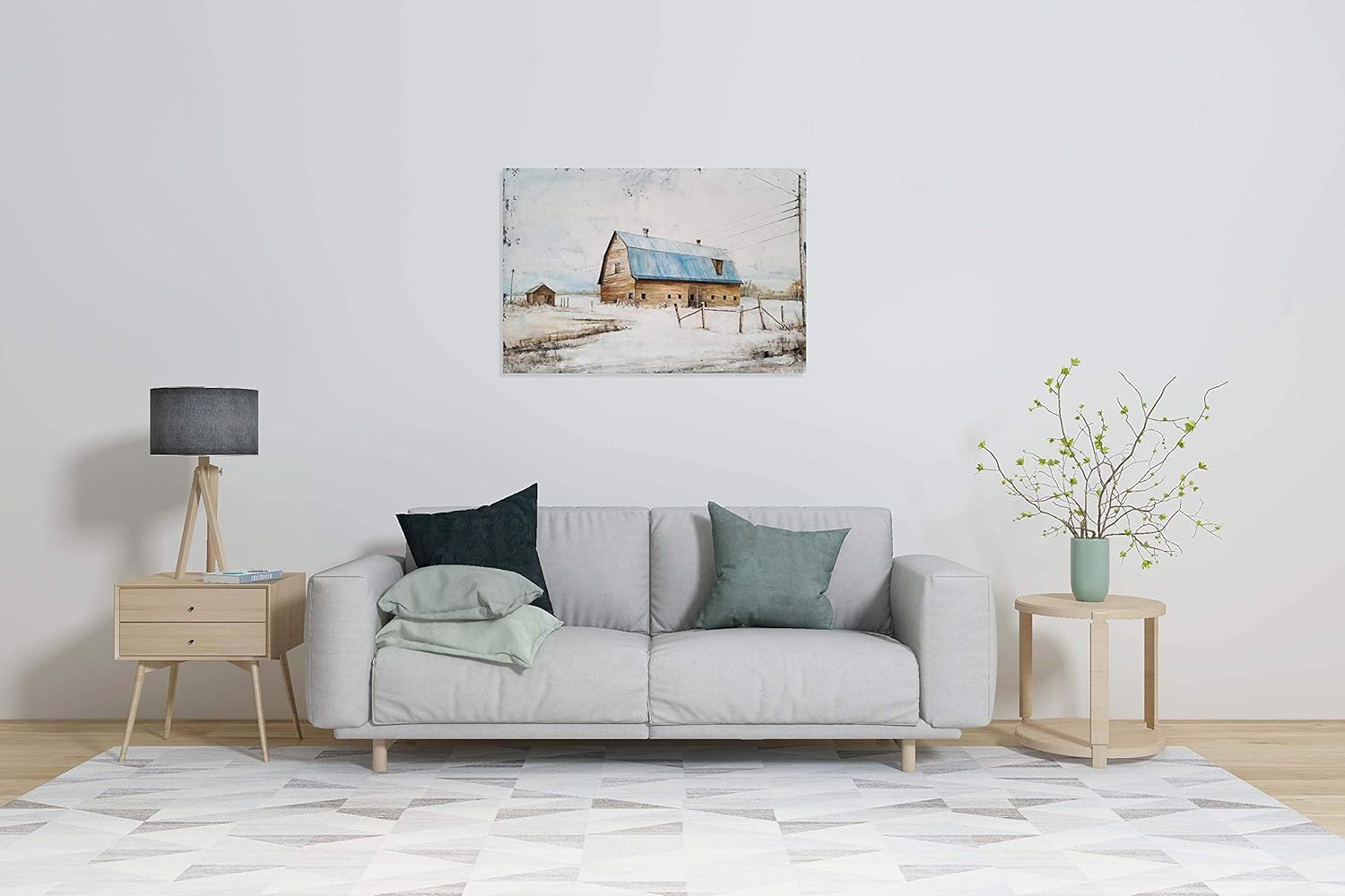 Yihui Arts Rustic Wall Decor Old Barn Canvas Wall Art Hand Painted Vintage Farmhouse Painting Pictures for Living Room