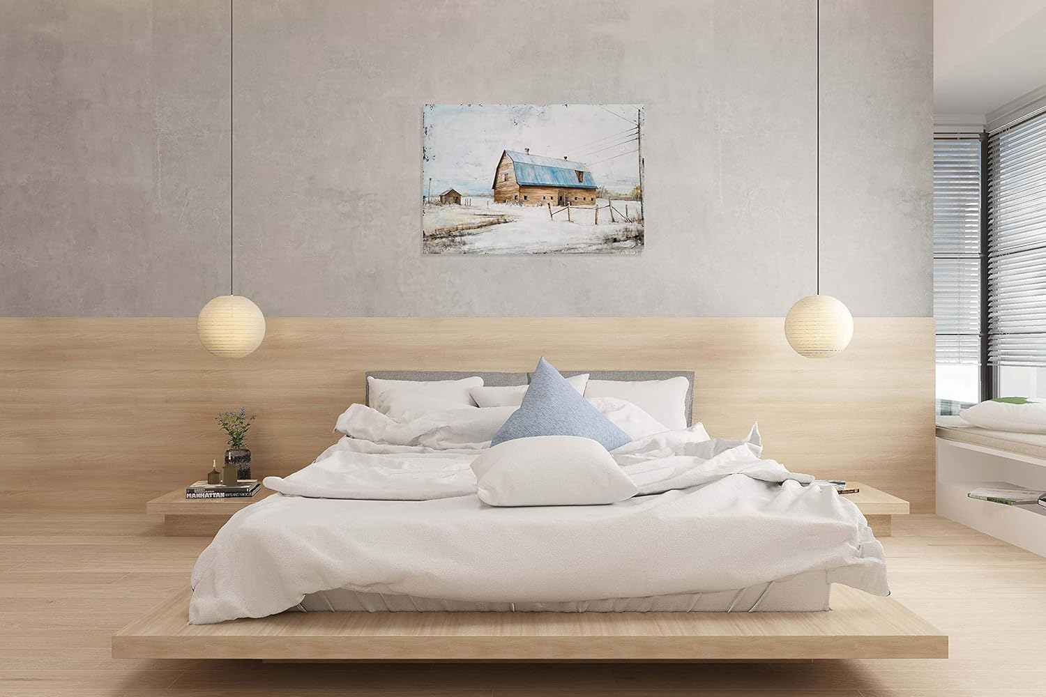Yihui Arts Rustic Wall Decor Old Barn Canvas Wall Art Hand Painted Vintage Farmhouse Painting Pictures for Living Room