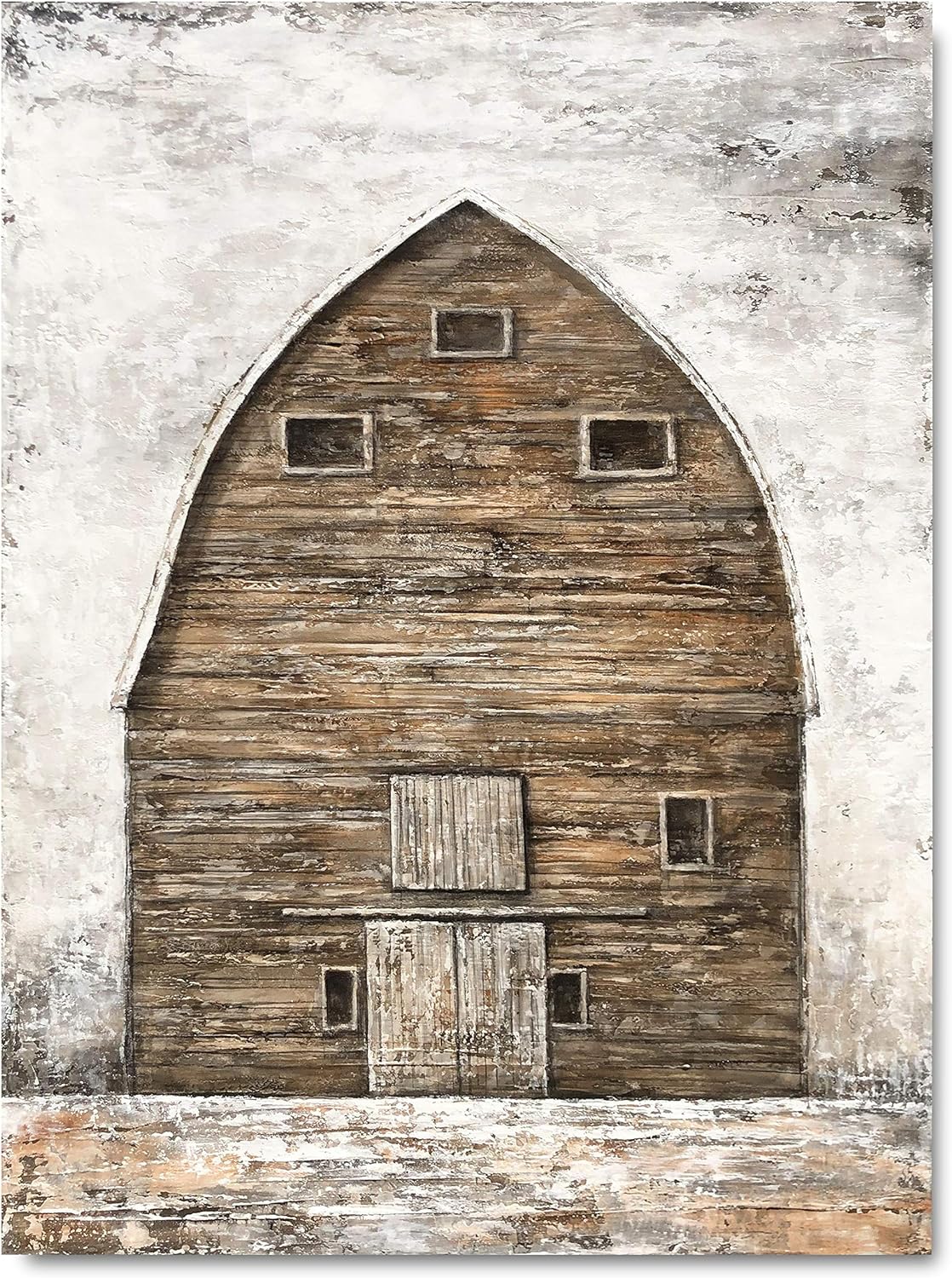 Yihui Arts Rustic Wall Decor Old Barn Canvas Wall Art Hand Painted Vintage Farmhouse Painting Pictures for Living Room