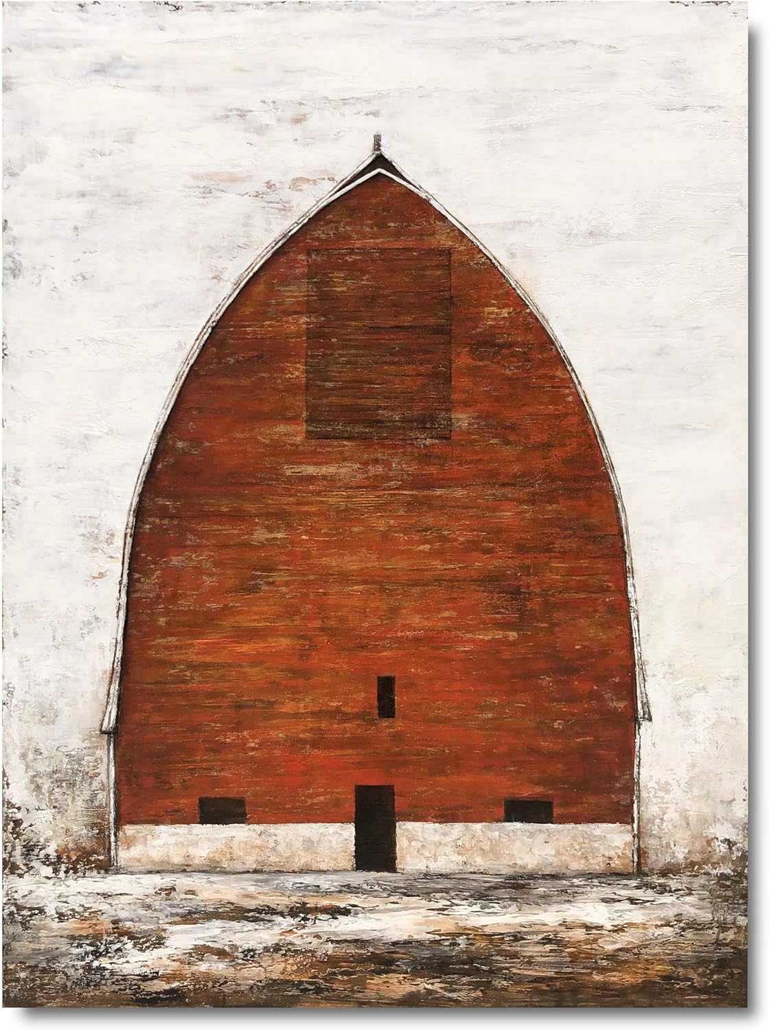 Yihui Arts Rustic Wall Decor Old Barn Canvas Wall Art Hand Painted Vintage Farmhouse Painting Pictures for Living Room