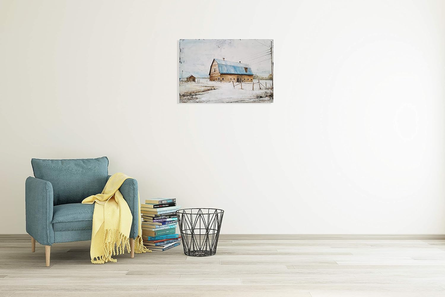 Yihui Arts Rustic Wall Decor Old Barn Canvas Wall Art Hand Painted Vintage Farmhouse Painting Pictures for Living Room